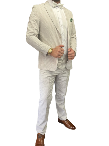 Men's Slim Fit Tan Seersucker Suit – Lightweight Summer Suit for Weddings and Events