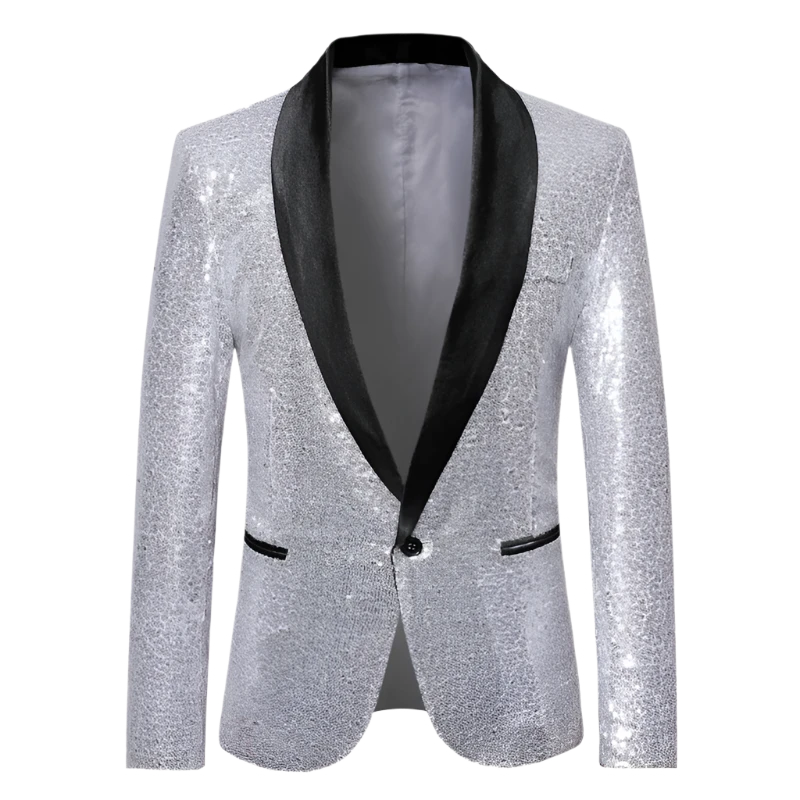 Silver Sequin Tuxedo Jacket