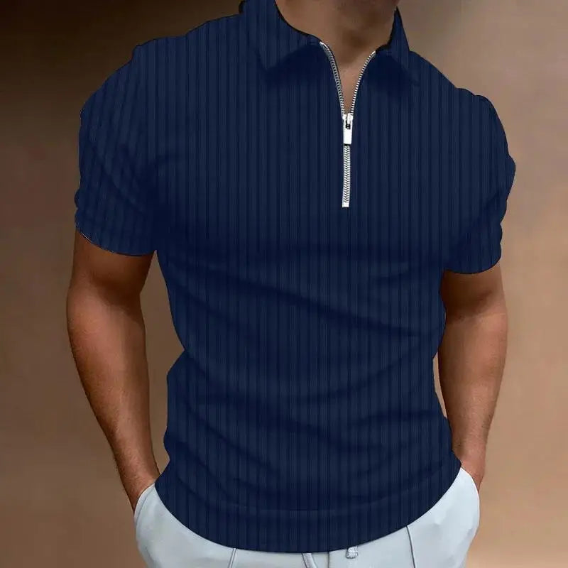 Striped Polo Shirt with Zipper