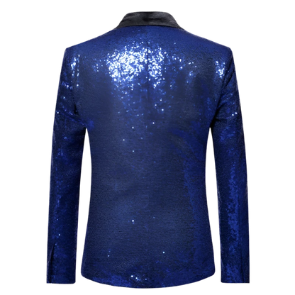 Blue Sequin Tuxedo Blazer - Suitable Collection