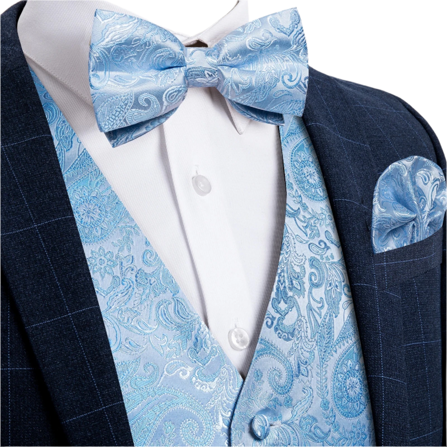 Men's Sky Blue Paisley Vest Set