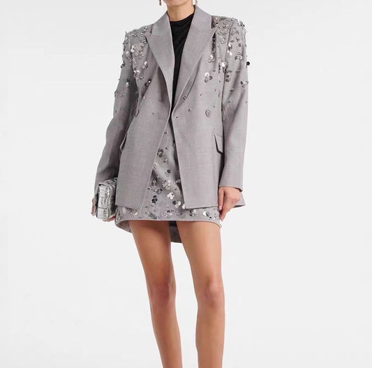 Sequin Beaded Skirt Suit - Blazer & Skirt.