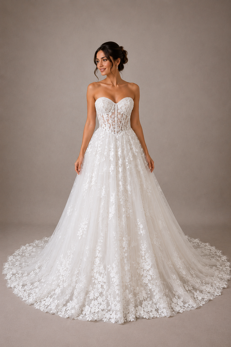 Seraphina – Romantic Floral Lace A-Line Wedding Dress