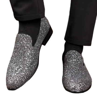 Silver Sparkle Slip-On Loafer Dress Shoe.