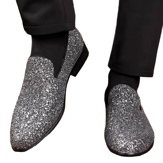 Silver Sparkle Slip-On Loafer Dress Shoe.