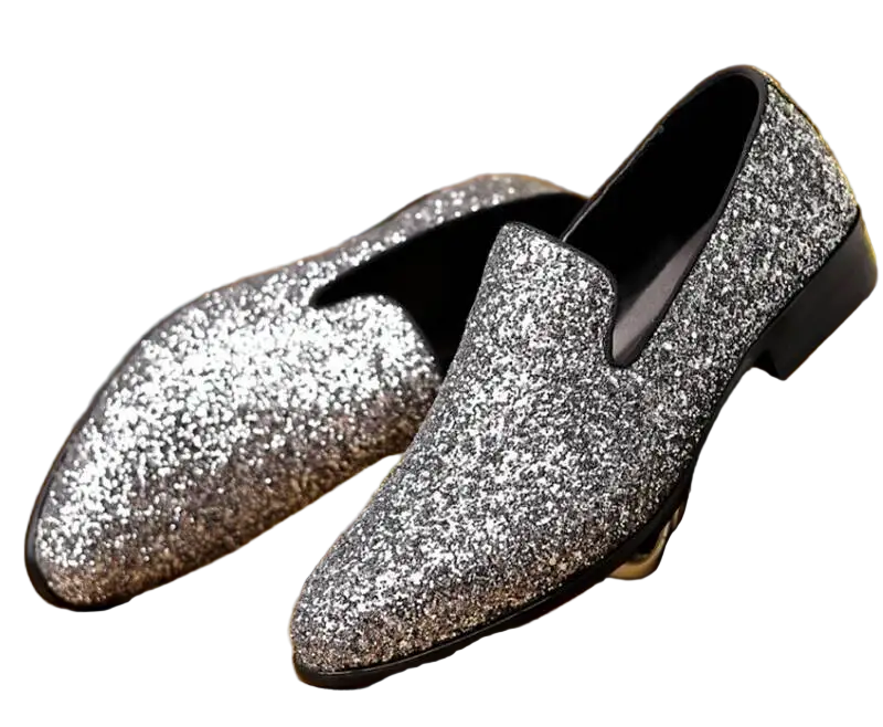 Silver Sparkle Slip-On Loafer Dress Shoe.