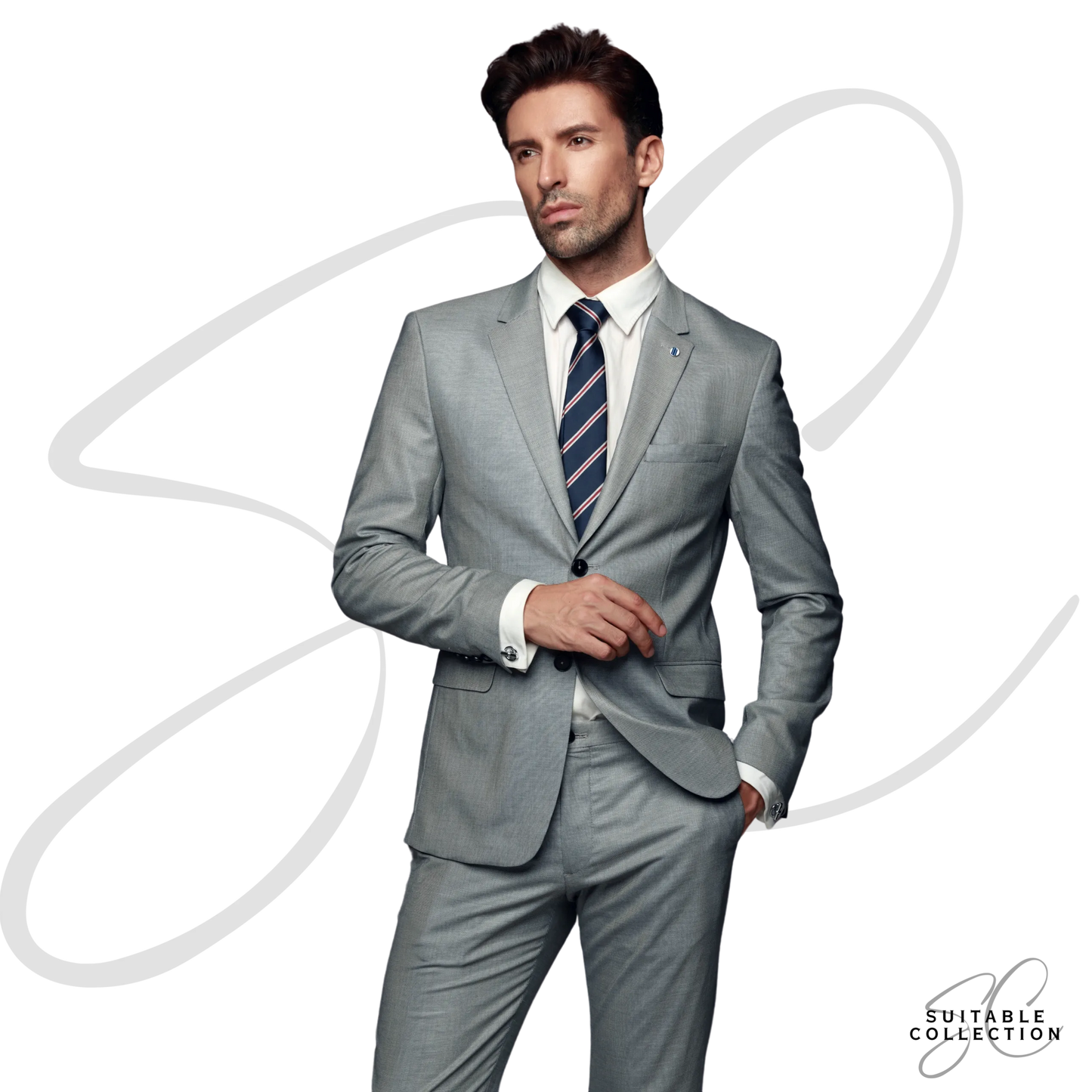 Light Grey Slim Fit Men's Suit Set