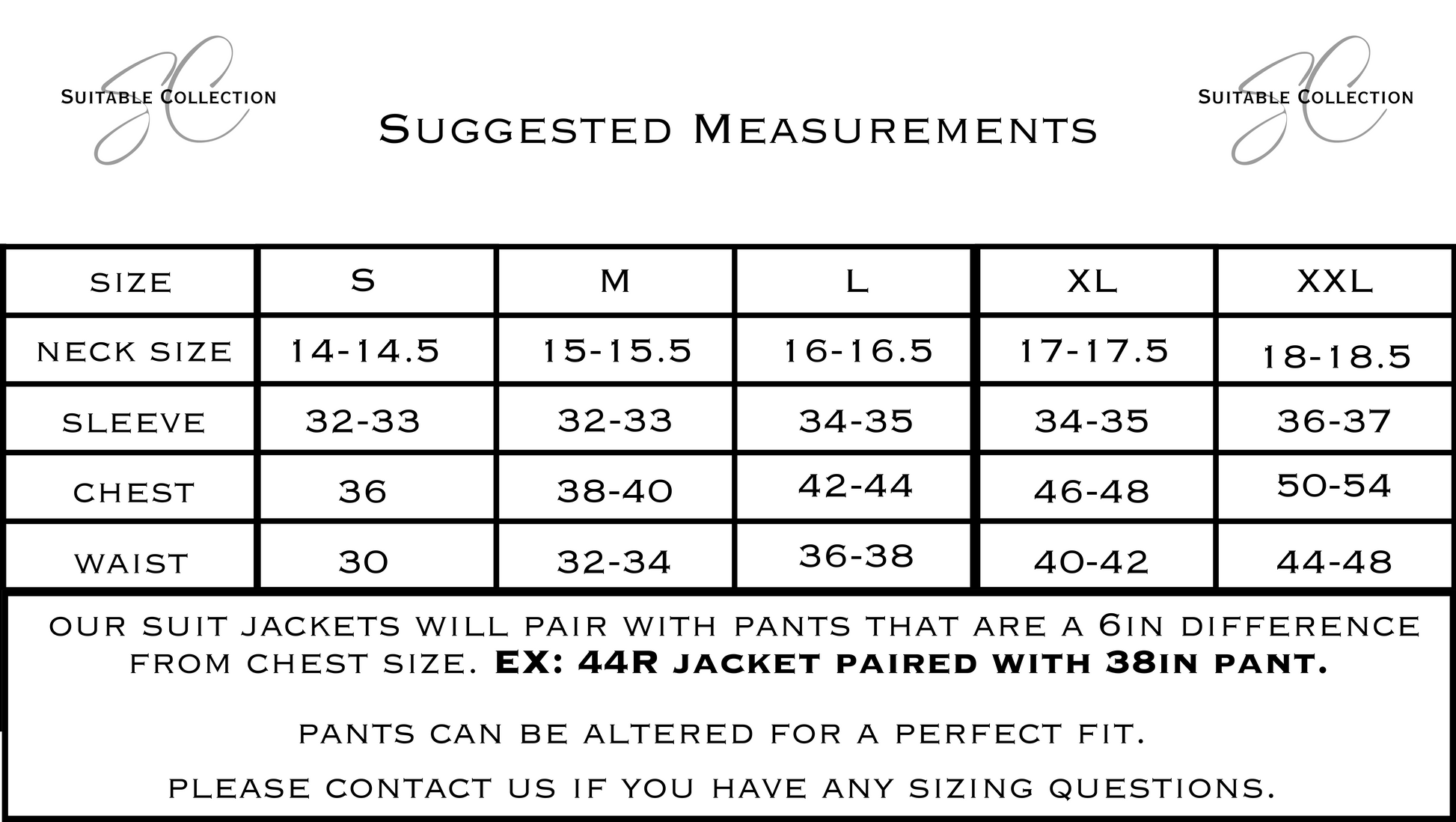 Suggested Size Chart