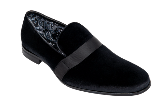 Black Velvet Slip-On Loafer Dress Shoe.