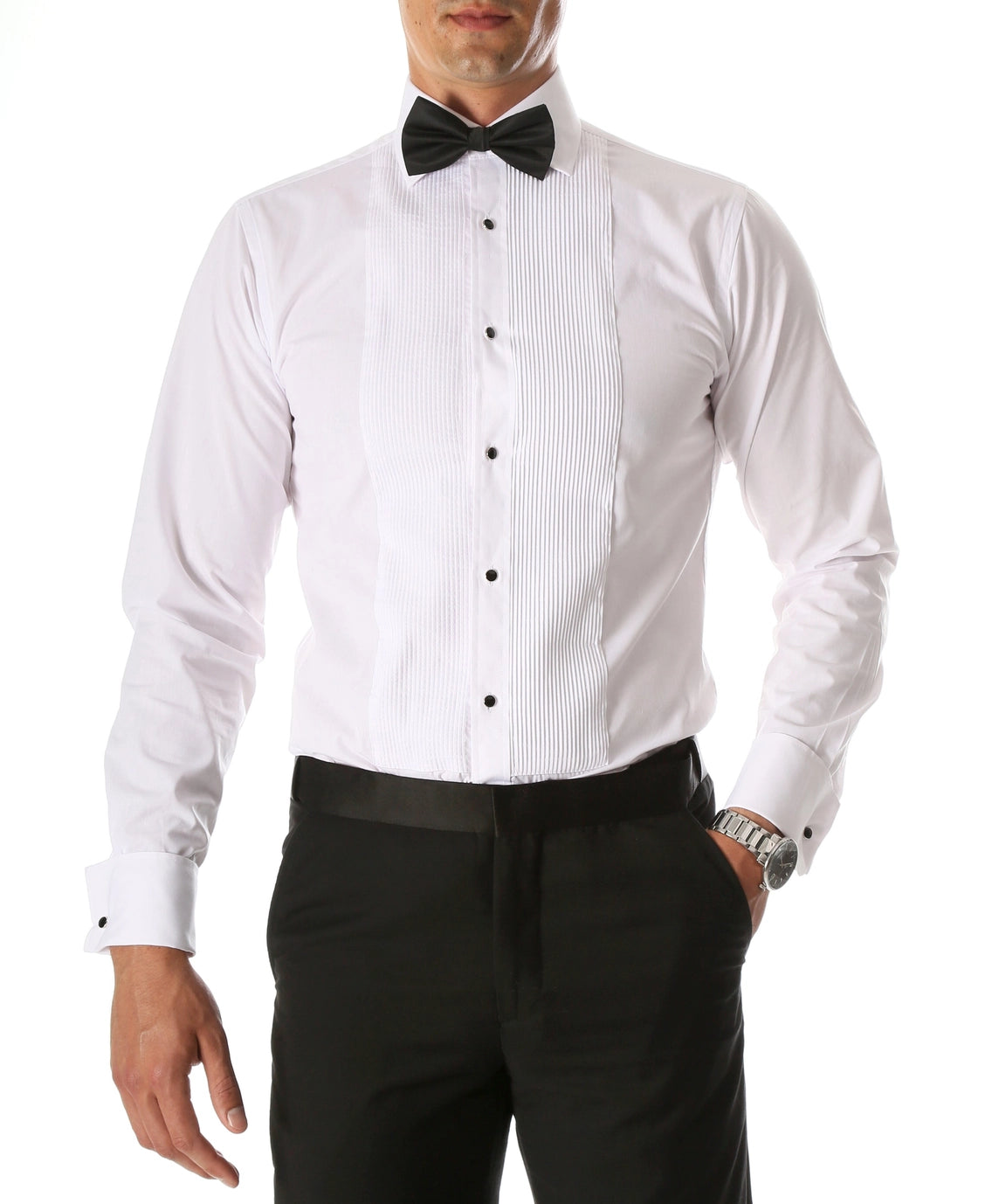 Men's Lay Down Collar Pleated Tuxedo Shirt