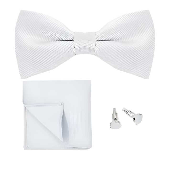 White bow tie cuff link set