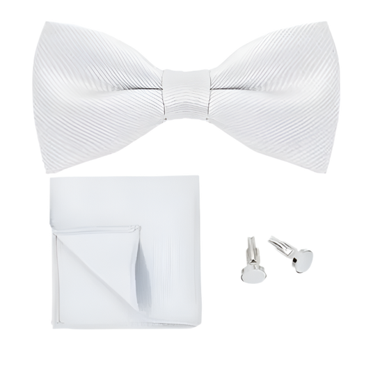 White bow tie cuff link set