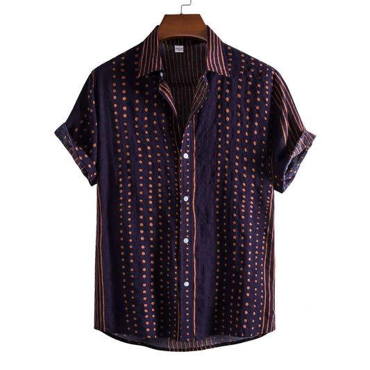 Men's Polka Dot Short Sleeve Button-Up Shirt.