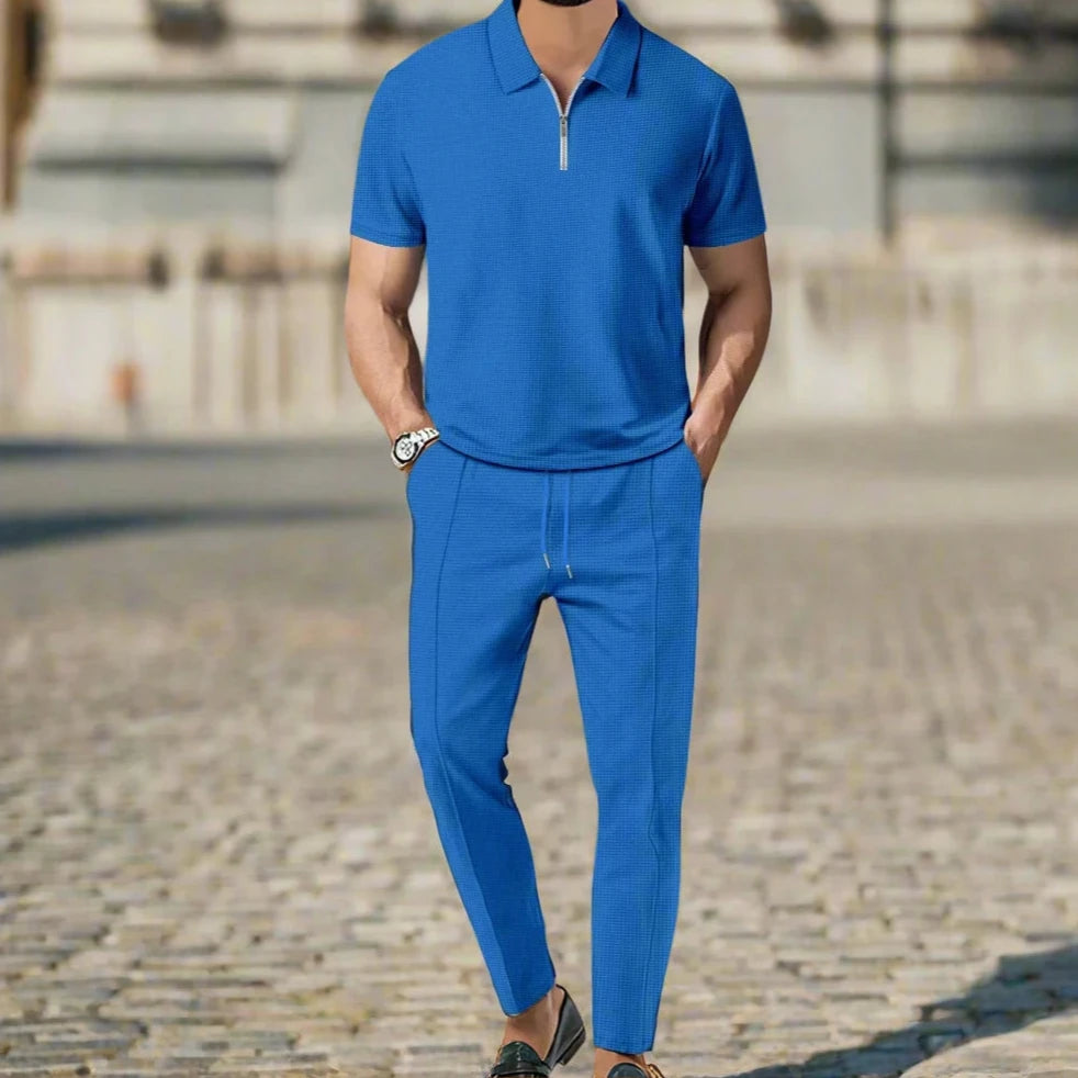 blue waffle athleisure set