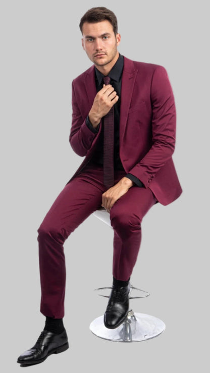 Burgundy 2 Piece Slim Suit.
