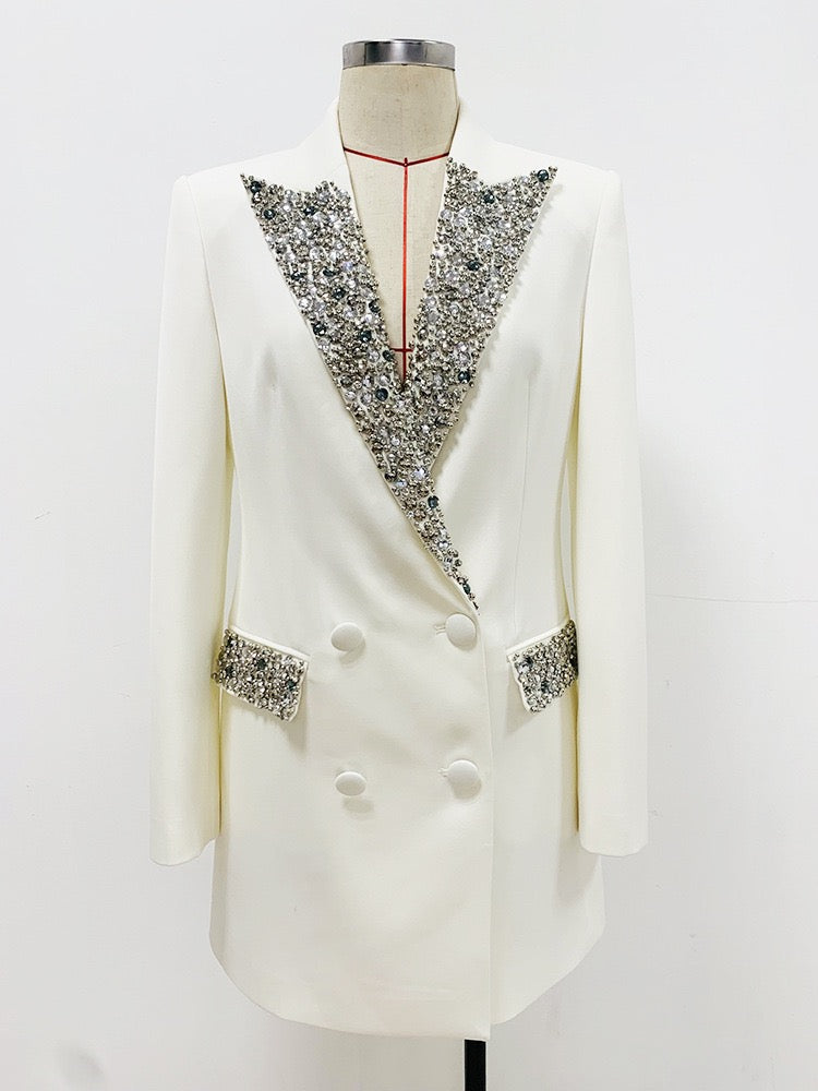 Rhinestone Encrusted Lapel Jacket Suit Women