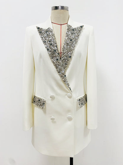 Rhinestone Encrusted Lapel Jacket Suit Women