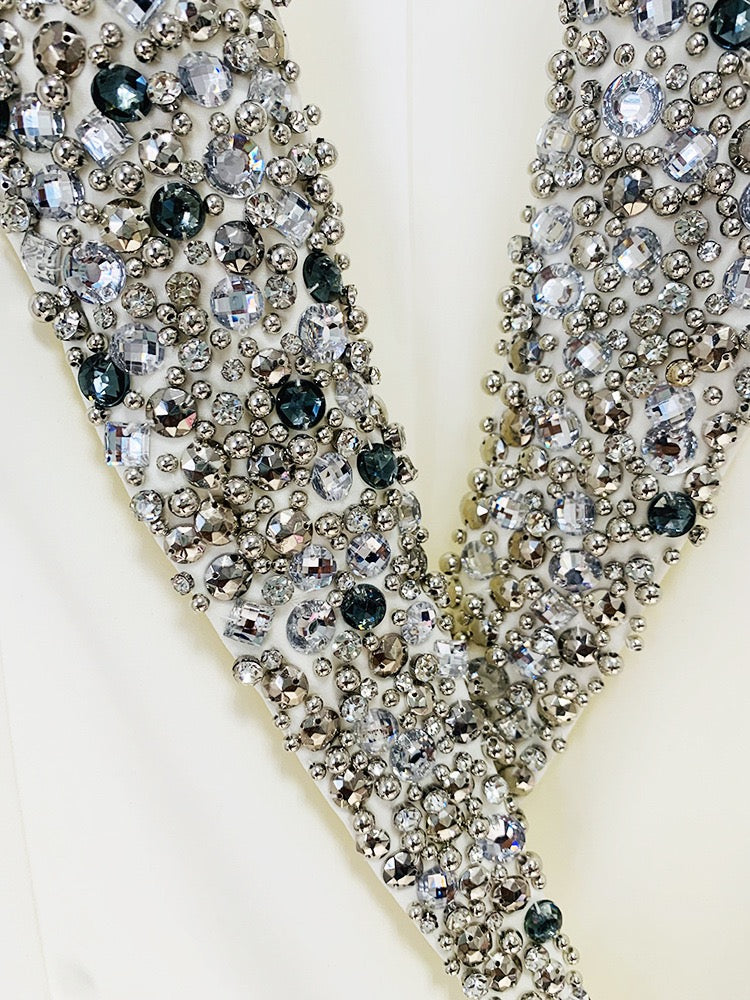 Rhinestone Encrusted Lapel Jacket Suit Women