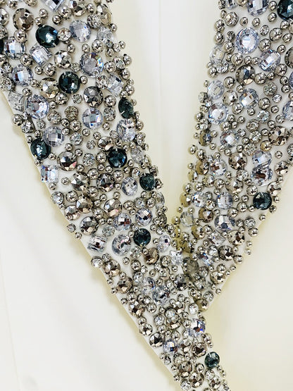 Rhinestone Encrusted Lapel Jacket Suit Women