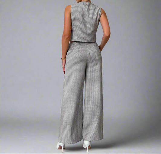 Plaid Vest & Wide Leg Trouser Set Women.