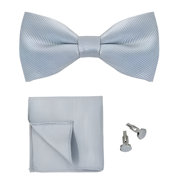 silver bow tie cuff link set