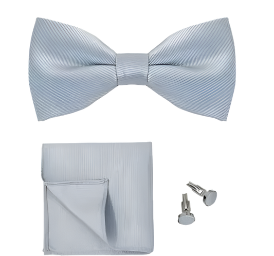 silver bow tie cuff link set